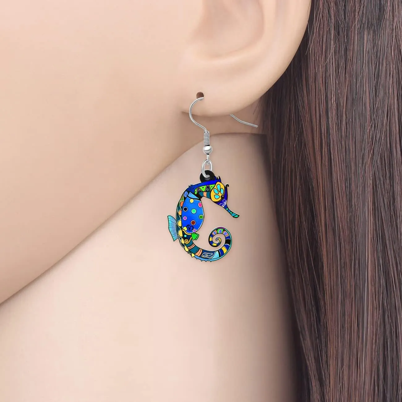 Acrylic Fun Hippocampus Seahorse Earrings Dangle Ocean Animal Summer Jewelry for Women