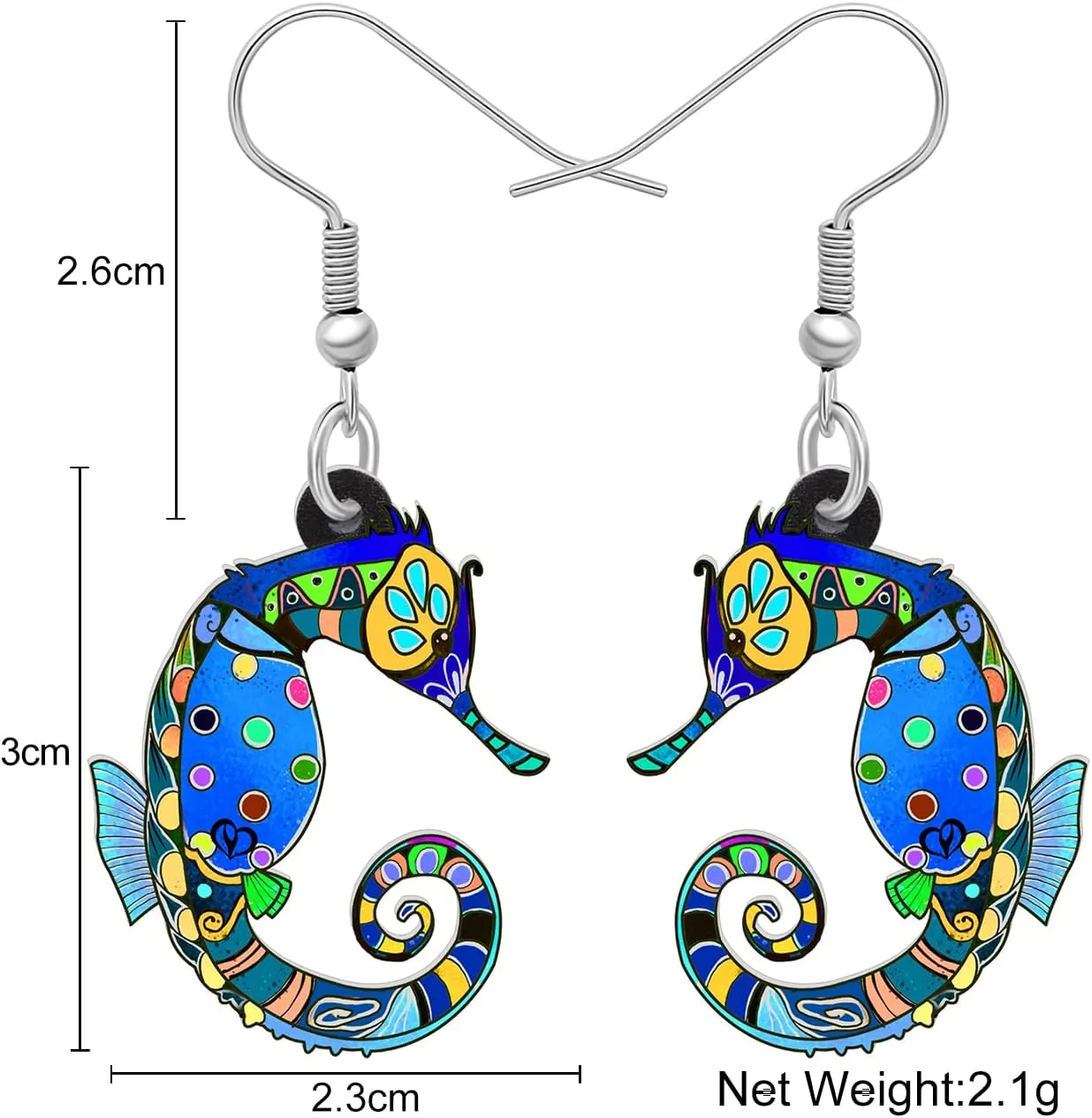 Acrylic Fun Hippocampus Seahorse Earrings Dangle Ocean Animal Summer Jewelry for Women