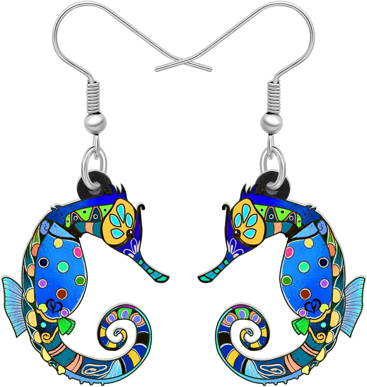 Acrylic Fun Hippocampus Seahorse Earrings Dangle Ocean Animal Summer Jewelry for Women