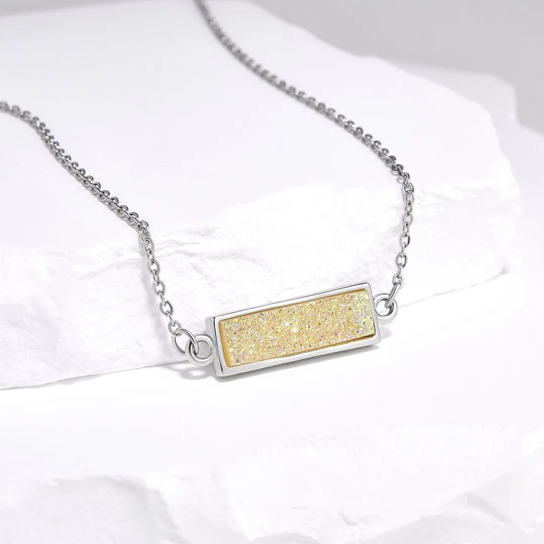 Adabele Natural Druzy Necklace Rectangle Bar Gemstone Pendant 18 inch Sparkly Agate Stone Crystal Women Jewelry Tarnish Resistant Stainless Steel/Gold Plated Chain