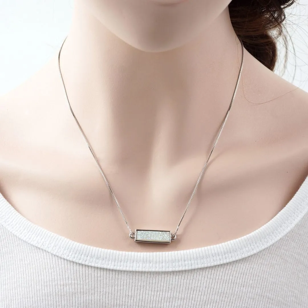 Adabele Natural Druzy Necklace Rectangle Bar Gemstone Pendant 18 inch Sparkly Agate Stone Crystal Women Jewelry Tarnish Resistant Stainless Steel/Gold Plated Chain