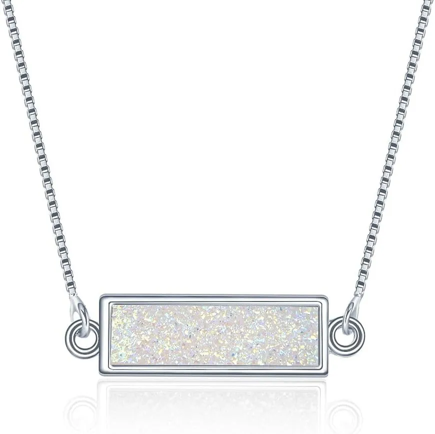 Adabele Natural Druzy Necklace Rectangle Bar Gemstone Pendant 18 inch Sparkly Agate Stone Crystal Women Jewelry Tarnish Resistant Stainless Steel/Gold Plated Chain