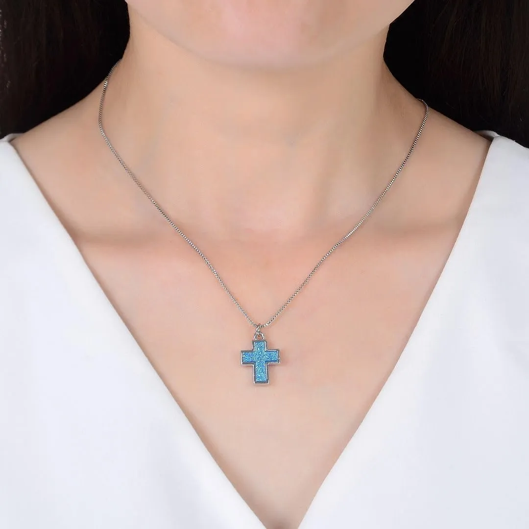 Adabele Natural Druzy Necklace Small Cross Sign Gemstone Pendant 18 inch Sparkly Agate Stone Crystal Women Jewelry Tarnish Resistant Stainless Steel/Gold Plated Chain