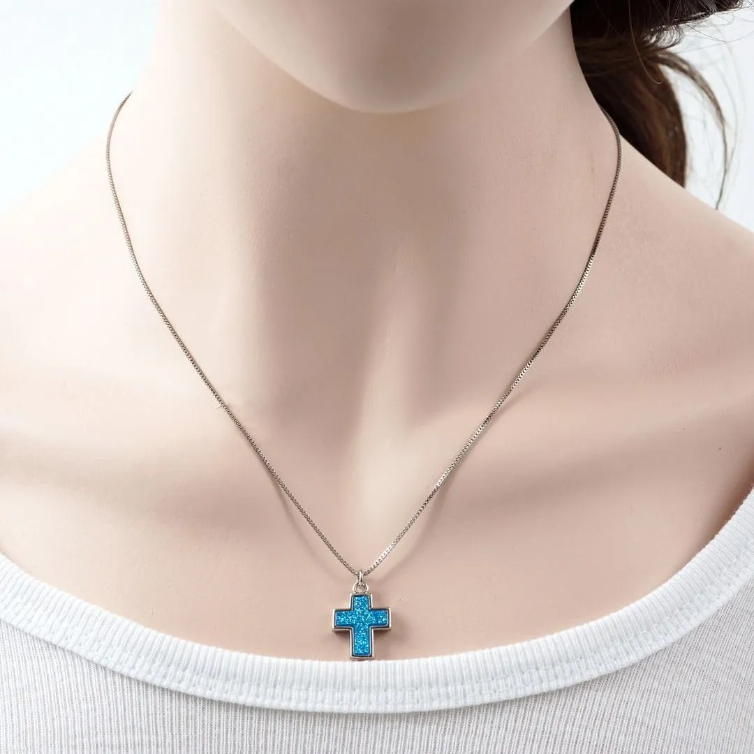 Adabele Natural Druzy Necklace Small Cross Sign Gemstone Pendant 18 inch Sparkly Agate Stone Crystal Women Jewelry Tarnish Resistant Stainless Steel/Gold Plated Chain