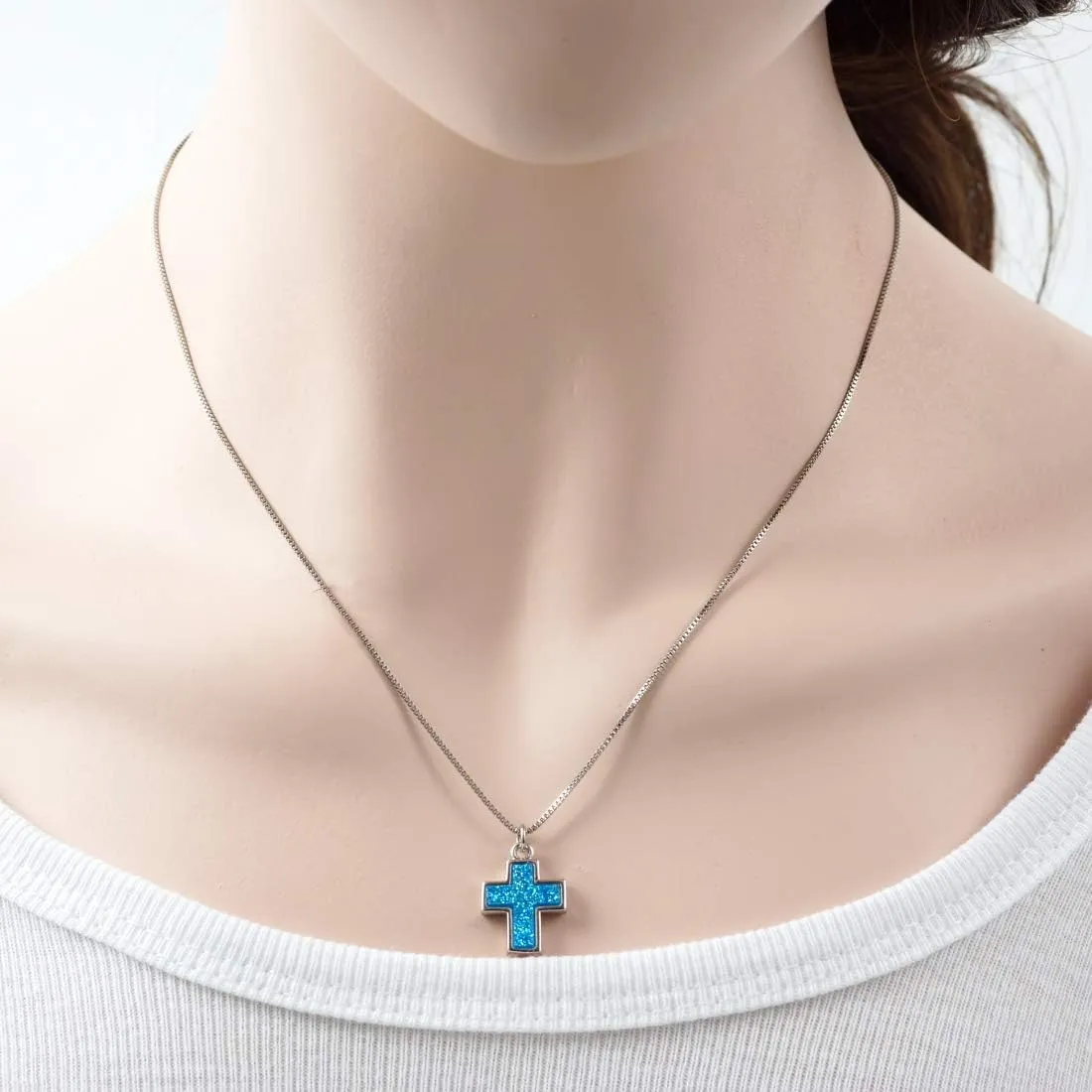 Adabele Natural Druzy Necklace Small Cross Sign Gemstone Pendant 18 inch Sparkly Agate Stone Crystal Women Jewelry Tarnish Resistant Stainless Steel/Gold Plated Chain