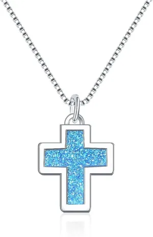 Adabele Natural Druzy Necklace Small Cross Sign Gemstone Pendant 18 inch Sparkly Agate Stone Crystal Women Jewelry Tarnish Resistant Stainless Steel/Gold Plated Chain