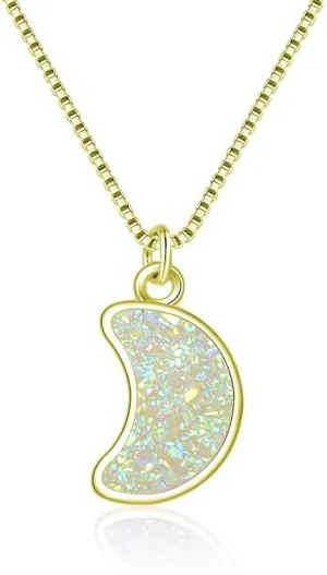 Adabele Natural Druzy Necklace Small Moon Gemstone Pendant 18 inch Sparkly Agate Stone Crystal Women Jewelry Tarnish Resistant Stainless Steel/Gold Plated Chain