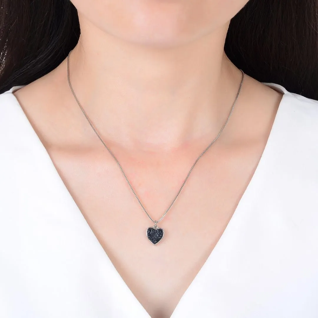 Adabele Natural Druzy Necklace Small Tiny Heart Gemstone Pendant 18 inch Sparkly Agate Stone Crystal Women Jewelry Tarnish Resistant Stainless Steel/Gold Plated Chain