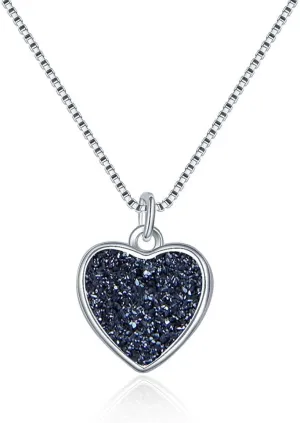 Adabele Natural Druzy Necklace Small Tiny Heart Gemstone Pendant 18 inch Sparkly Agate Stone Crystal Women Jewelry Tarnish Resistant Stainless Steel/Gold Plated Chain