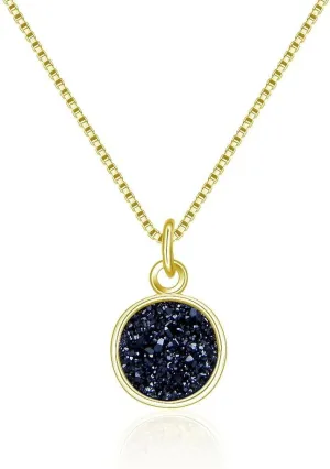 Adabele Natural Druzy Necklace Small Tiny Round Gemstone Pendant 18 inch Sparkly Agate Stone Crystal Women Jewelry Tarnish Resistant Stainless Steel/Gold Plated Chain