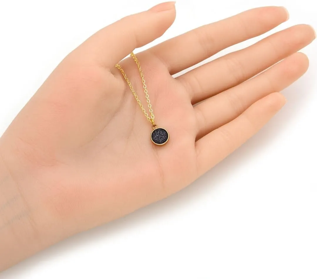 Adabele Natural Druzy Necklace Small Tiny Round Gemstone Pendant 18 inch Sparkly Agate Stone Crystal Women Jewelry Tarnish Resistant Stainless Steel/Gold Plated Chain