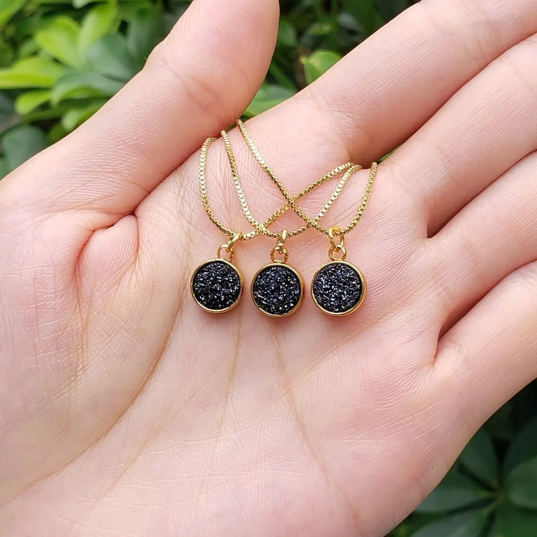 Adabele Natural Druzy Necklace Small Tiny Round Gemstone Pendant 18 inch Sparkly Agate Stone Crystal Women Jewelry Tarnish Resistant Stainless Steel/Gold Plated Chain