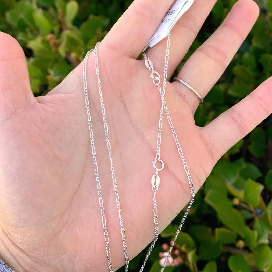 Adabele Solid 925 Sterling Silver Gold Filled Diamond-Cut Figaro Link Chain Necklace 1.5mm 2mm 2.5mm Tarnish Resistant Hypoallergenic Nickel Free Neck Jewelry