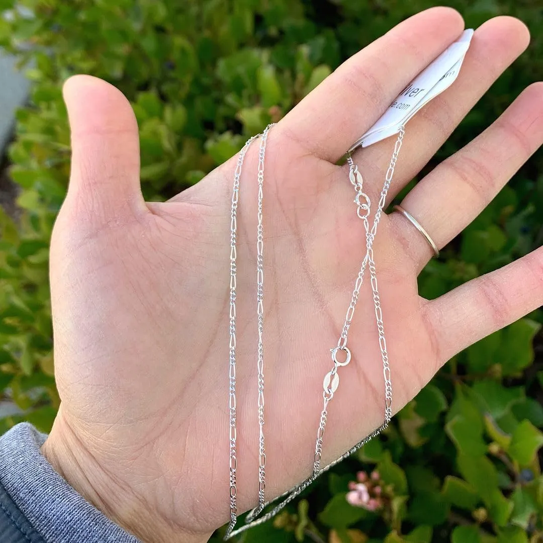 Adabele Solid 925 Sterling Silver Gold Filled Diamond-Cut Figaro Link Chain Necklace 1.5mm 2mm 2.5mm Tarnish Resistant Hypoallergenic Nickel Free Neck Jewelry