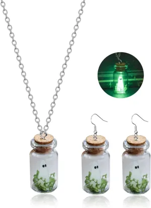 Adopt a Spooky Necklace Earrings Set Spooky in a Bottle Necklace Halloween Pendant Necklace Glow in the Dark Spooky Dangle Earrings Halloween Accessories Jewelry