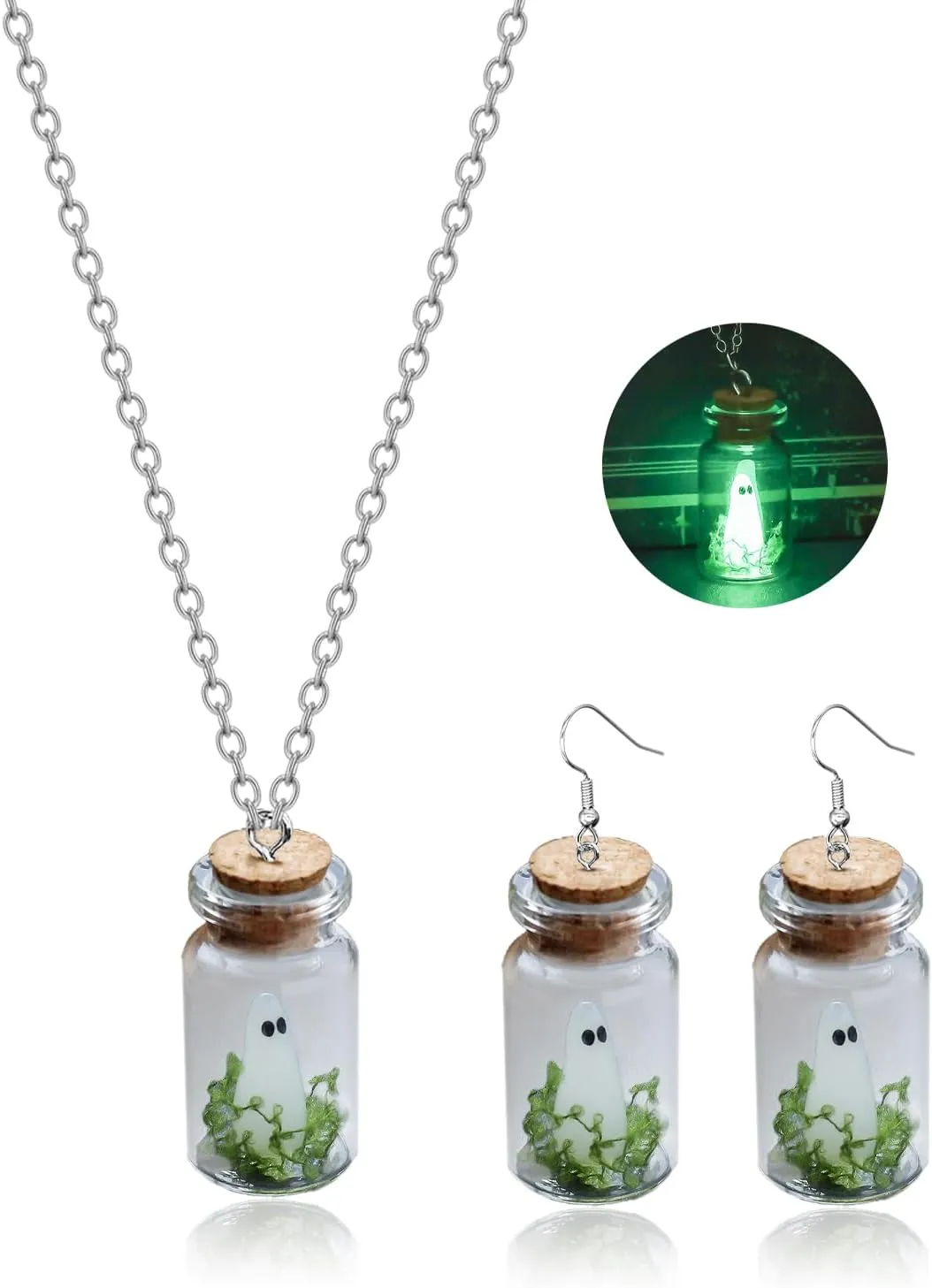 Adopt a Spooky Necklace Earrings Set Spooky in a Bottle Necklace Halloween Pendant Necklace Glow in the Dark Spooky Dangle Earrings Halloween Accessories Jewelry
