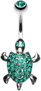 Adorable Turtle Dance Gem Cubic Zirconia Navel Dangle Belly Button Ring