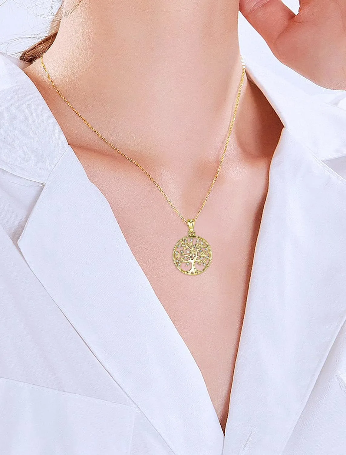 AEONSLOVE Tree of Life Necklace 925 Sterling Silver, Family Tree of Life Pendants Jewelry Gifts for Women Wife Mother, 18 Inch Chain