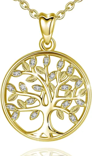 AEONSLOVE Tree of Life Necklace 925 Sterling Silver, Family Tree of Life Pendants Jewelry Gifts for Women Wife Mother, 18 Inch Chain