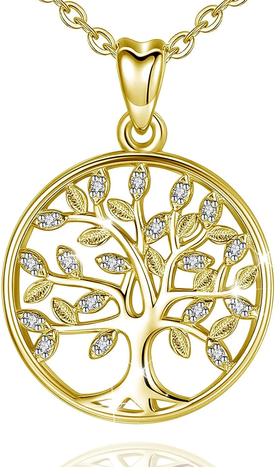AEONSLOVE Tree of Life Necklace 925 Sterling Silver, Family Tree of Life Pendants Jewelry Gifts for Women Wife Mother, 18 Inch Chain