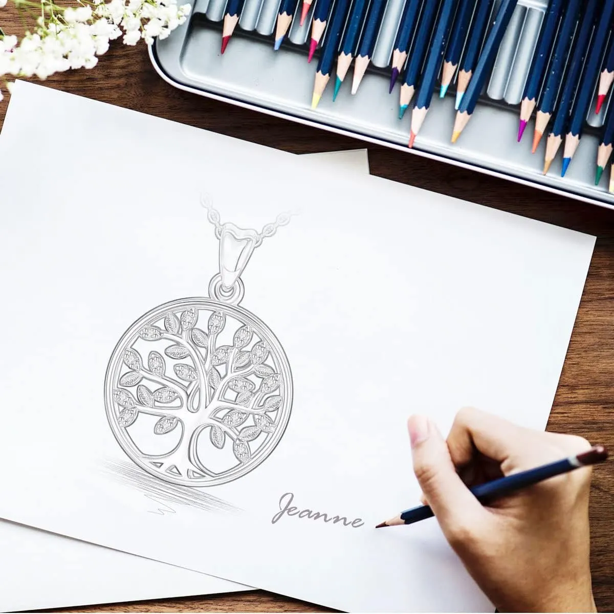 AEONSLOVE Tree of Life Necklace 925 Sterling Silver, Family Tree of Life Pendants Jewelry Gifts for Women Wife Mother, 18 Inch Chain