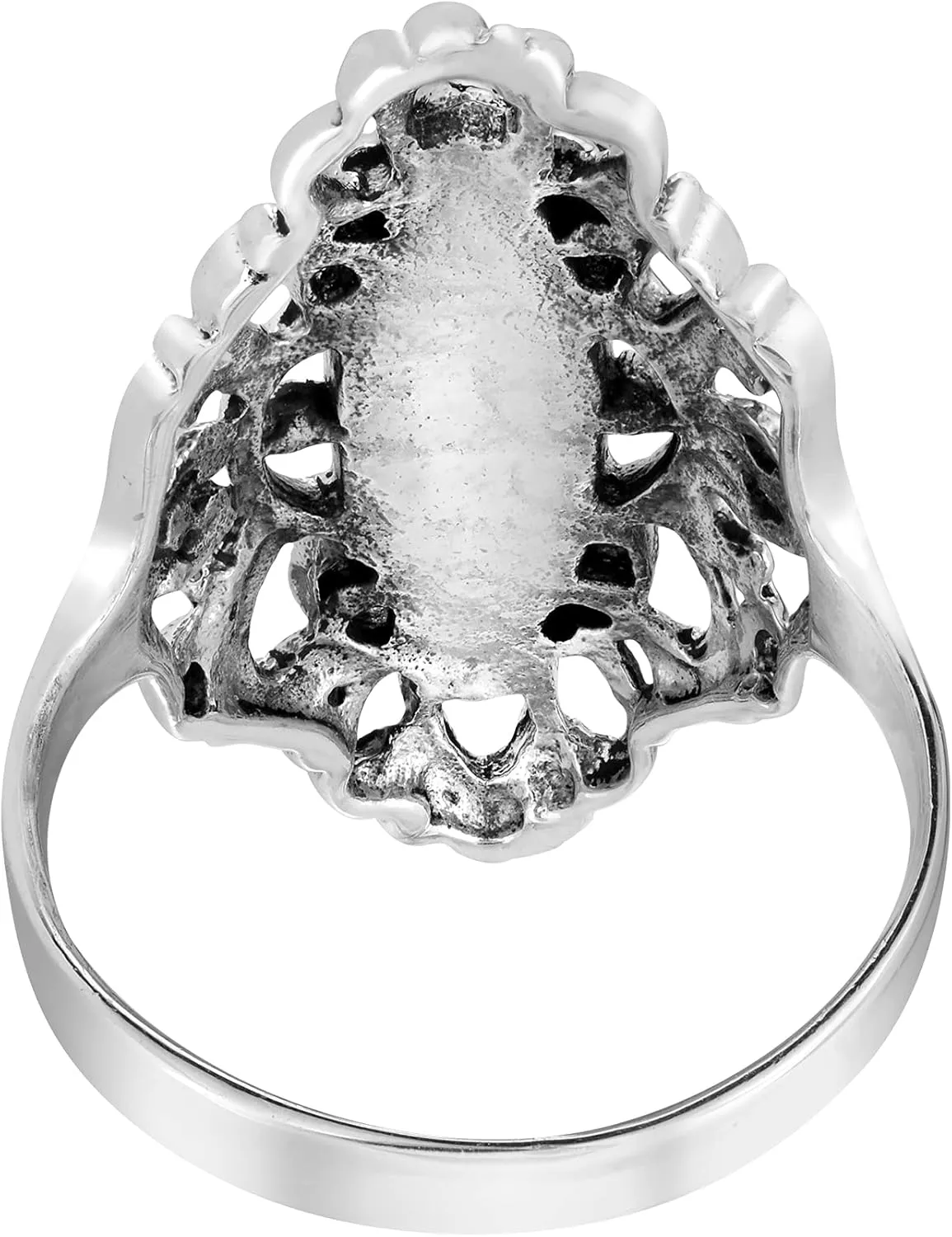 AeraVida Heart Filigree Oval Abalone Shell .925 Sterling Silver Ring | Elegant Wedding Rings For Women | Casual Comfort Fit Silver Rings for Women | Gift for Daughter | Sterling Silver Rings Sizes (6-11)