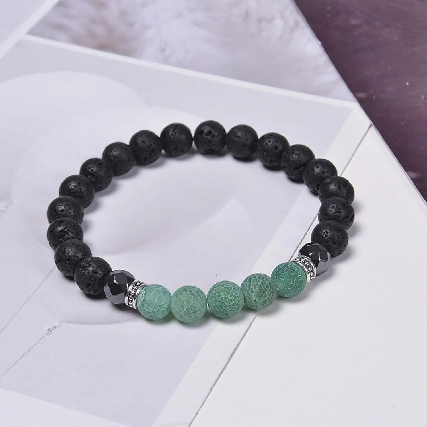 Aienid Crystal Bracelets for Women, Lava Rock Yoga Bracelet Red Black Lava-Rock Fashion Elegant Beaded Bracelet Nature Stone for Men Engagement Jewelry