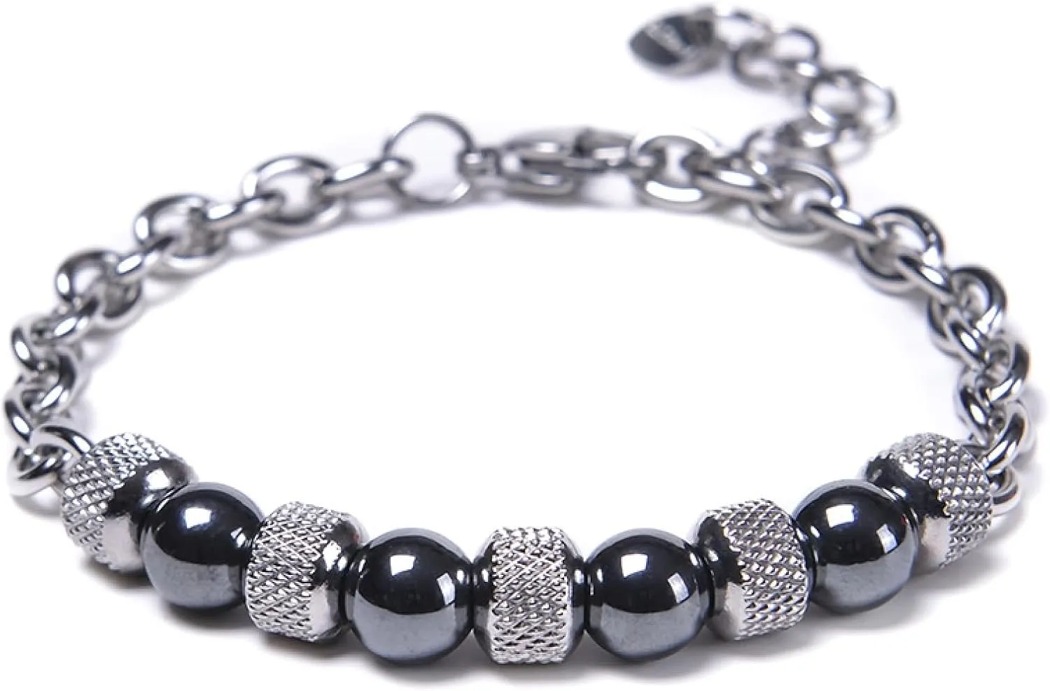 Aienid Mens Bracelet Silver, Mens Stainless Steel Bracelet Band Magnesite Fashion Elegant Beaded Bracelet Nature Stone for Women New Year Jewelry