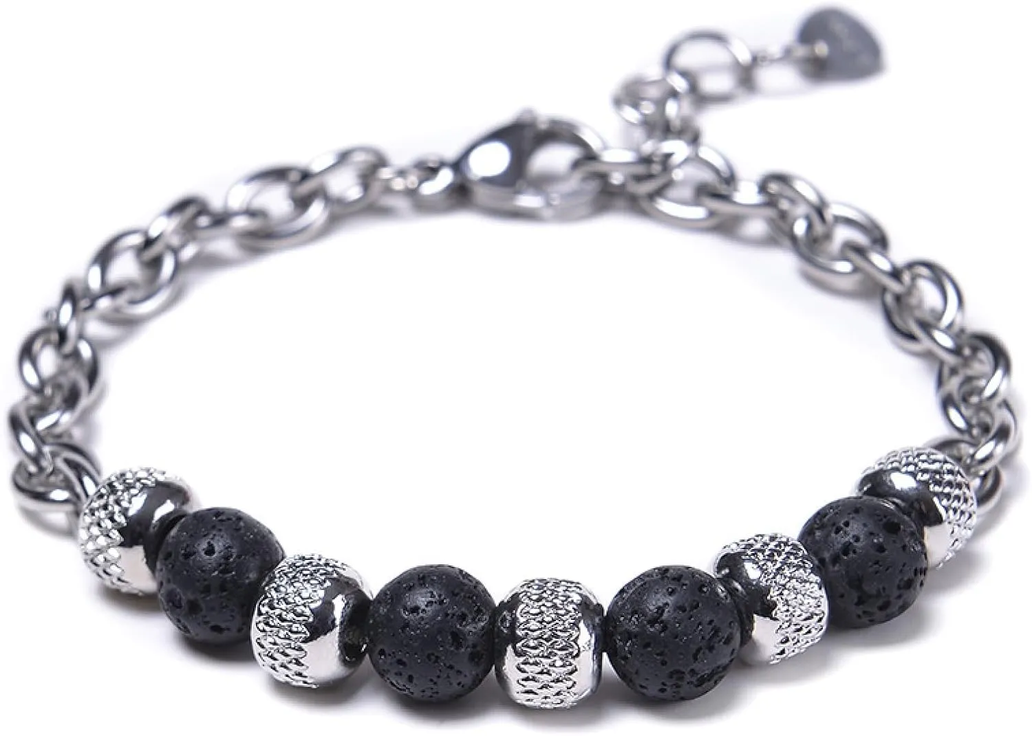 Aienid Mens Bracelet Silver, Mens Stainless Steel Bracelet Band Magnesite Fashion Elegant Beaded Bracelet Nature Stone for Women New Year Jewelry
