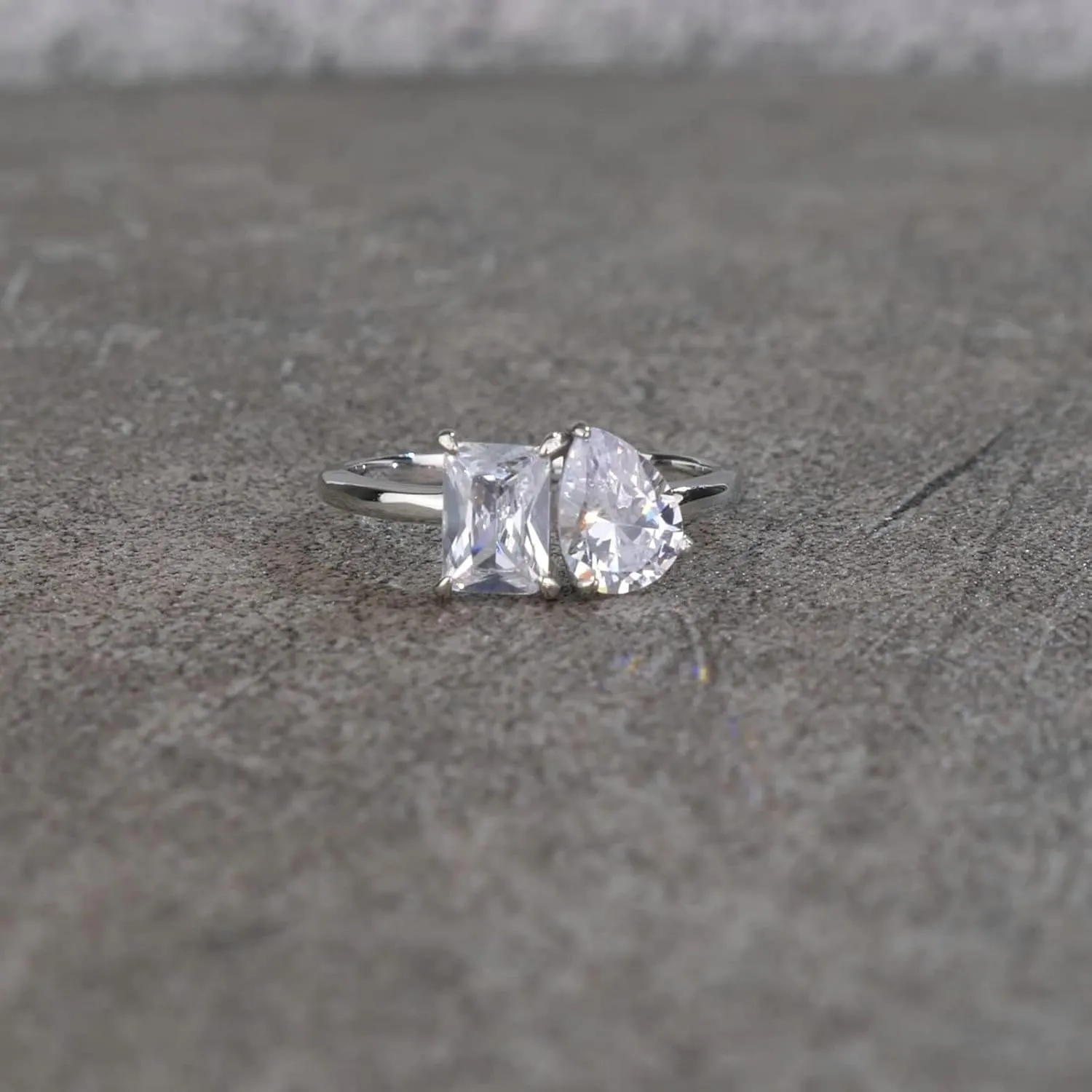 Aienid S925 Sterling Silver Bands Ring, Engagement Rings and Wedding Bands 2 Stone Teardrop Silver Ring