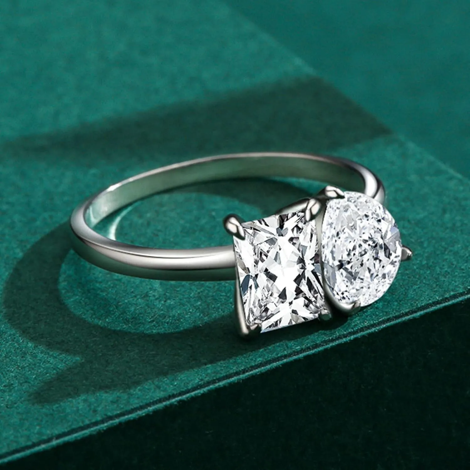 Aienid S925 Sterling Silver Bands Ring, Engagement Rings and Wedding Bands 2 Stone Teardrop Silver Ring