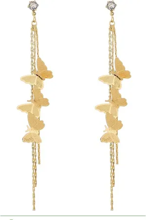 ANDPAI Dainty Vivid Lightweight 14K Gold Plated Butterfly Tassel Earrings Silver Post CZ 3D butterfly Dangle Drop Earrings Fairy Earrings for Women Statement Jewelry Gifts