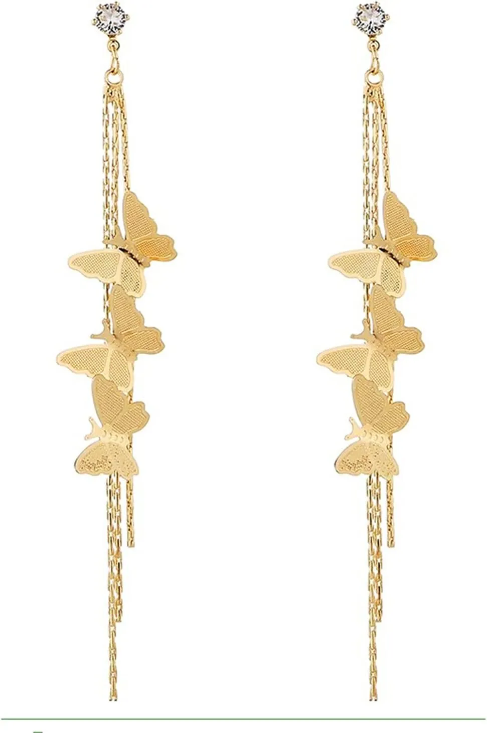 ANDPAI Dainty Vivid Lightweight 14K Gold Plated Butterfly Tassel Earrings Silver Post CZ 3D butterfly Dangle Drop Earrings Fairy Earrings for Women Statement Jewelry Gifts
