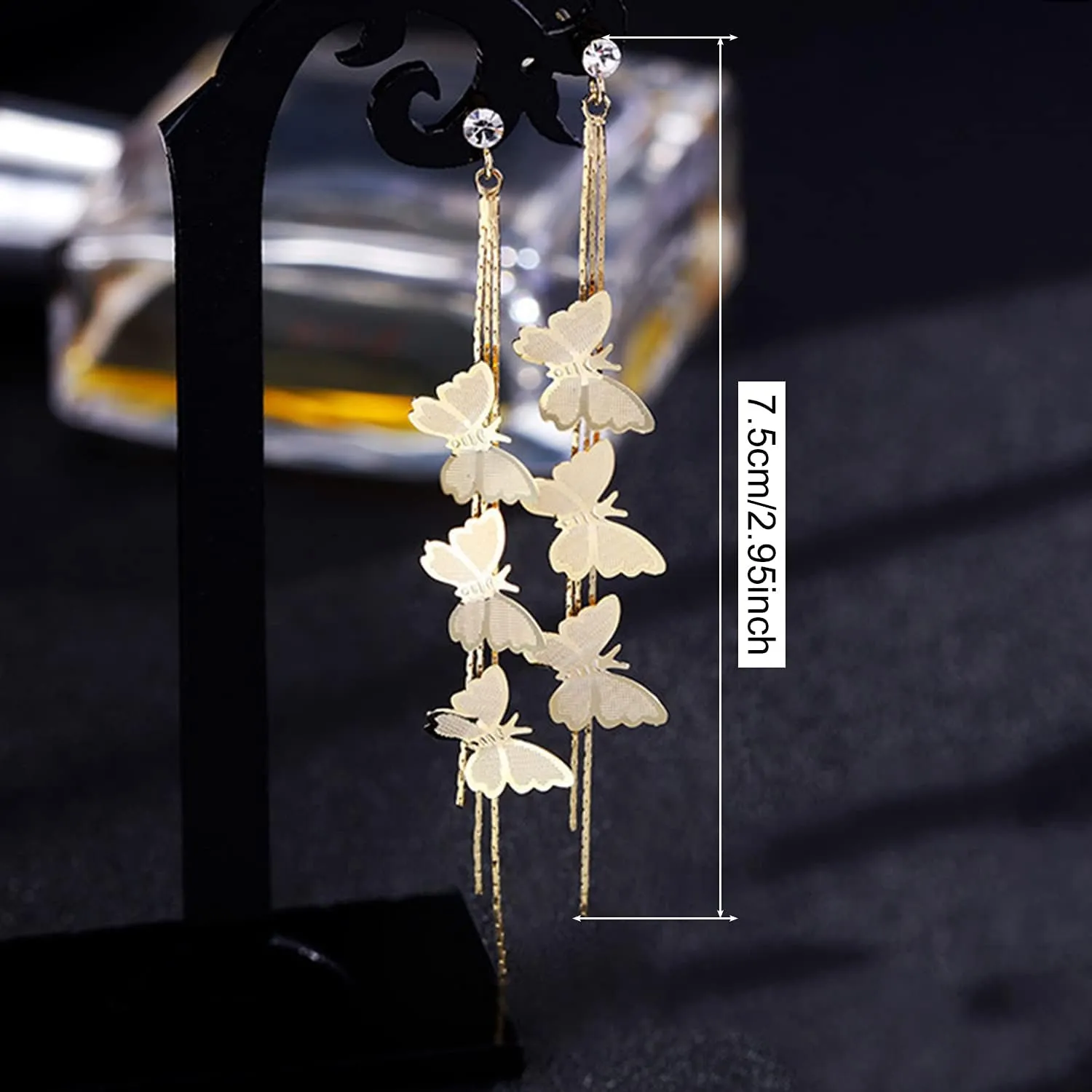 ANDPAI Dainty Vivid Lightweight 14K Gold Plated Butterfly Tassel Earrings Silver Post CZ 3D butterfly Dangle Drop Earrings Fairy Earrings for Women Statement Jewelry Gifts