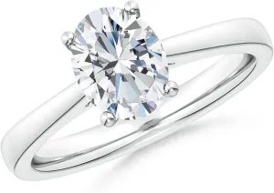 ANGARA IGI Certified 1-5 ct Lab Grown Oval Diamond Reverse Tapered Shank Cathedral Engagement Ring in Silver / 14K Solid Gold/Platinum | April Birthstone, Birthday, Anniversary, Wedding Jewelry Gift for Women
