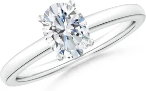 ANGARA IGI Certified 1-5 ct Lab Grown Solitaire Oval Diamond Tapered Shank Engagement Ring in Silver / 14K Solid Gold/Platinum | April Birthstone, Birthday, Anniversary, Wedding Jewelry Gift for Women
