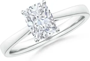 Angara Lab Grown Cushion Rectangular Diamond Reverse Tapered Shank Cathedral Engagement Ring in Silver / 14K Solid Gold/Platinum | April Birthstone, Birthday, Anniversary Jewelry Gift for Women