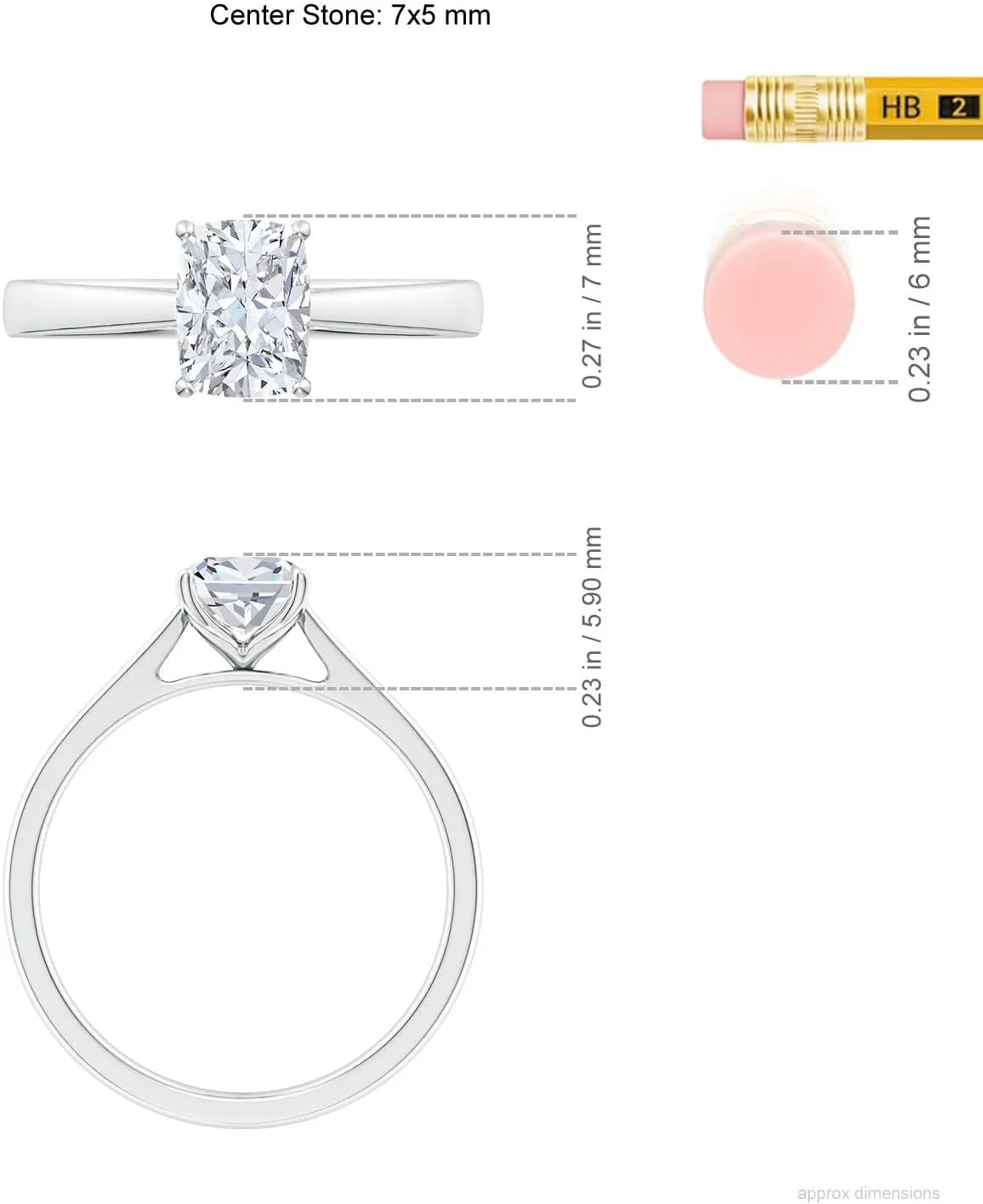 Angara Lab Grown Cushion Rectangular Diamond Reverse Tapered Shank Cathedral Engagement Ring in Silver / 14K Solid Gold/Platinum | April Birthstone, Birthday, Anniversary Jewelry Gift for Women