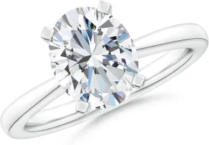 Angara Lab Grown Oval Diamond Reverse Tapered Shank Solitaire Engagement Ring in Silver / 14K Solid Gold/Platinum | April Birthstone, Birthday, Anniversary, Wedding Jewelry Gift for Women