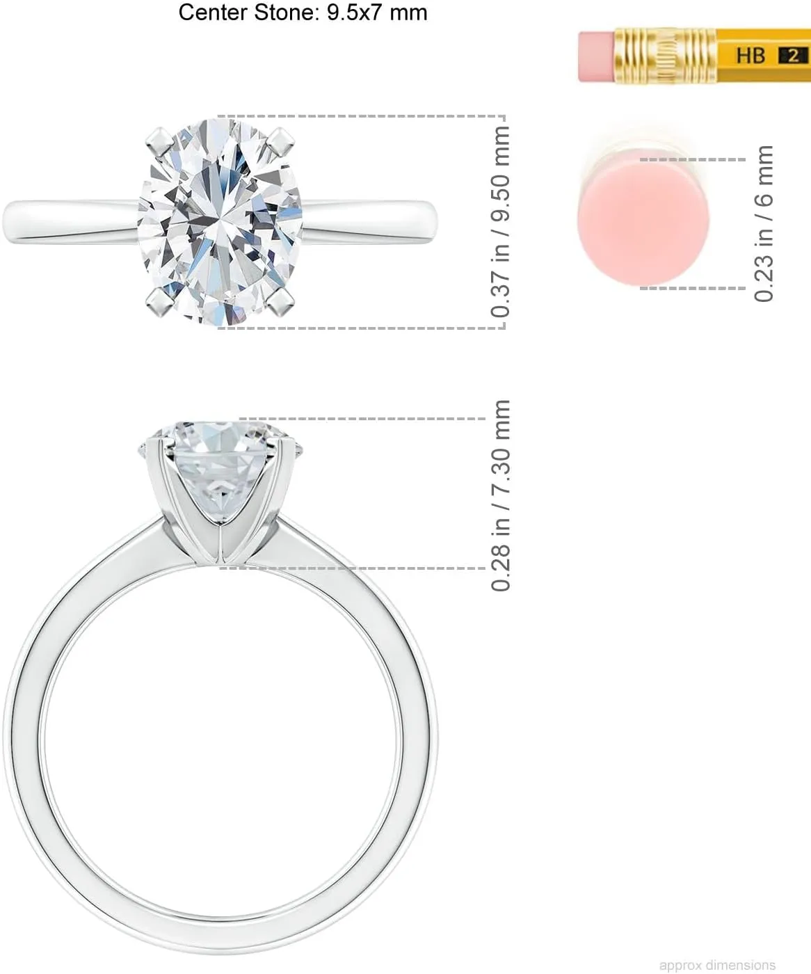 Angara Lab Grown Oval Diamond Reverse Tapered Shank Solitaire Engagement Ring in Silver / 14K Solid Gold/Platinum | April Birthstone, Birthday, Anniversary, Wedding Jewelry Gift for Women