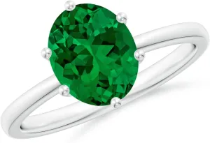 Angara Lab Grown Oval Emerald Solitaire Classic Engagement Ring in 14K Solid Gold/Platinum | May Birthstone, Birthday, Anniversary, Wedding Jewelry Gift for Women