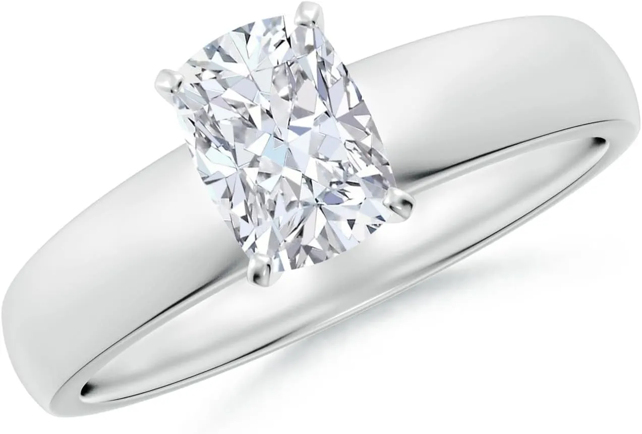 Angara Lab Grown Prong-Set Cushion Rectangular Diamond Solitaire Engagement Ring in 14K Solid Gold/Platinum | April Birthstone, Birthday, Anniversary, Wedding Jewelry Gift for Women