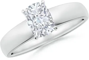 Angara Lab Grown Prong-Set Cushion Rectangular Diamond Solitaire Engagement Ring in 14K Solid Gold/Platinum | April Birthstone, Birthday, Anniversary, Wedding Jewelry Gift for Women