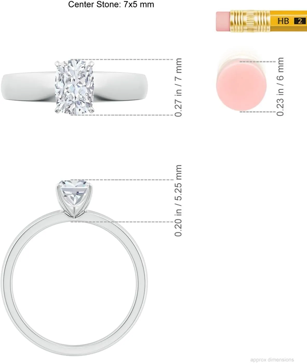 Angara Lab Grown Prong-Set Cushion Rectangular Diamond Solitaire Engagement Ring in 14K Solid Gold/Platinum | April Birthstone, Birthday, Anniversary, Wedding Jewelry Gift for Women