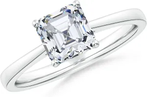 Angara Lab Grown Square Emerald-Cut Diamond Reverse Tapered Shank Cathedral Engagement Ring in Silver / 14K Solid Gold/Platinum | April Birthstone, Birthday, Anniversary Jewelry Gift for Women