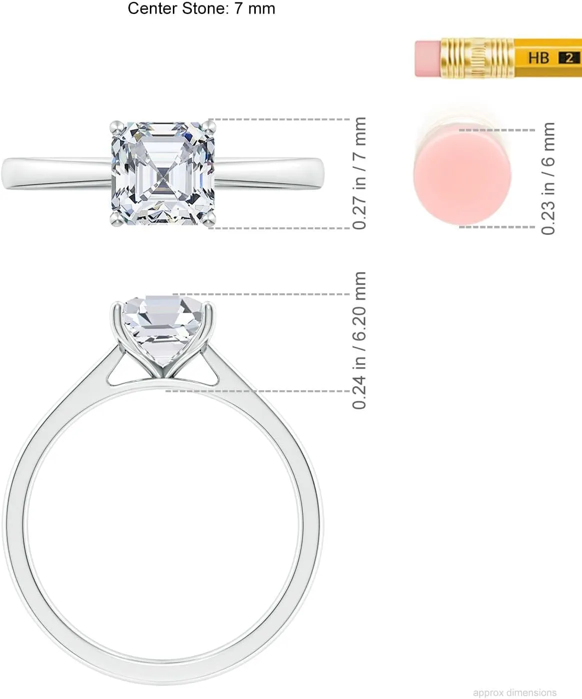 Angara Lab Grown Square Emerald-Cut Diamond Reverse Tapered Shank Cathedral Engagement Ring in Silver / 14K Solid Gold/Platinum | April Birthstone, Birthday, Anniversary Jewelry Gift for Women