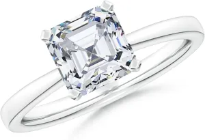 Angara Lab Grown Square Emerald-Cut Diamond Reverse Tapered Shank Solitaire Engagement Ring in Silver / 14K Solid Gold/Platinum | April Birthstone, Birthday, Anniversary Jewelry Gift for Women