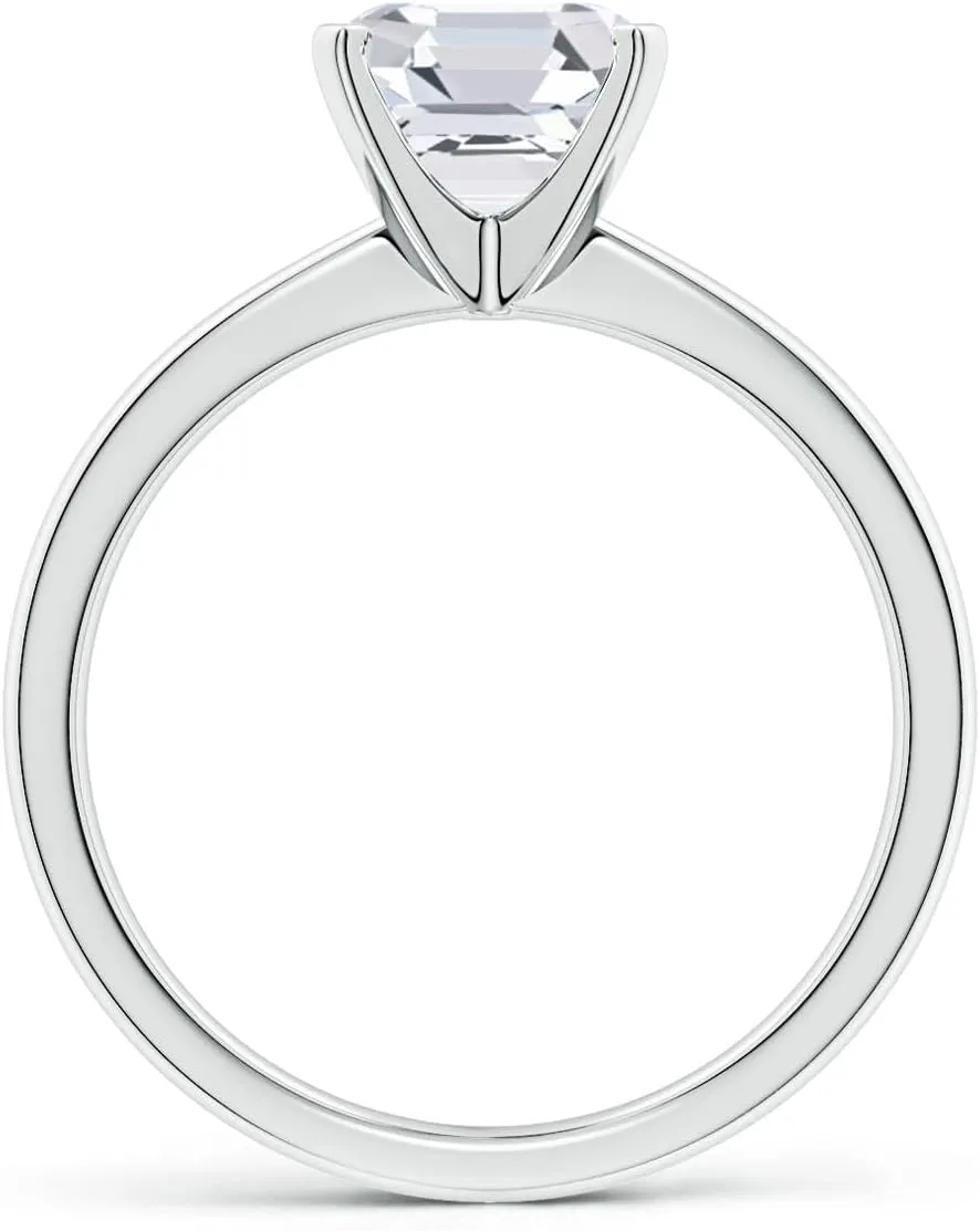 Angara Lab Grown Square Emerald-Cut Diamond Reverse Tapered Shank Solitaire Engagement Ring in Silver / 14K Solid Gold/Platinum | April Birthstone, Birthday, Anniversary Jewelry Gift for Women