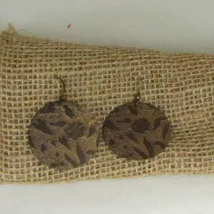 Antique Brass Embossed Vine Disk Earrings