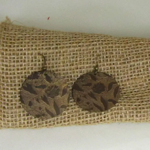 Antique Brass Embossed Vine Disk Earrings
